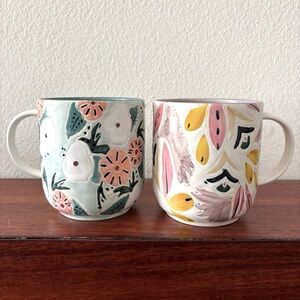 Anthropologie Set of 2 Mathilde Floral Cups Coffee Tea Mugs